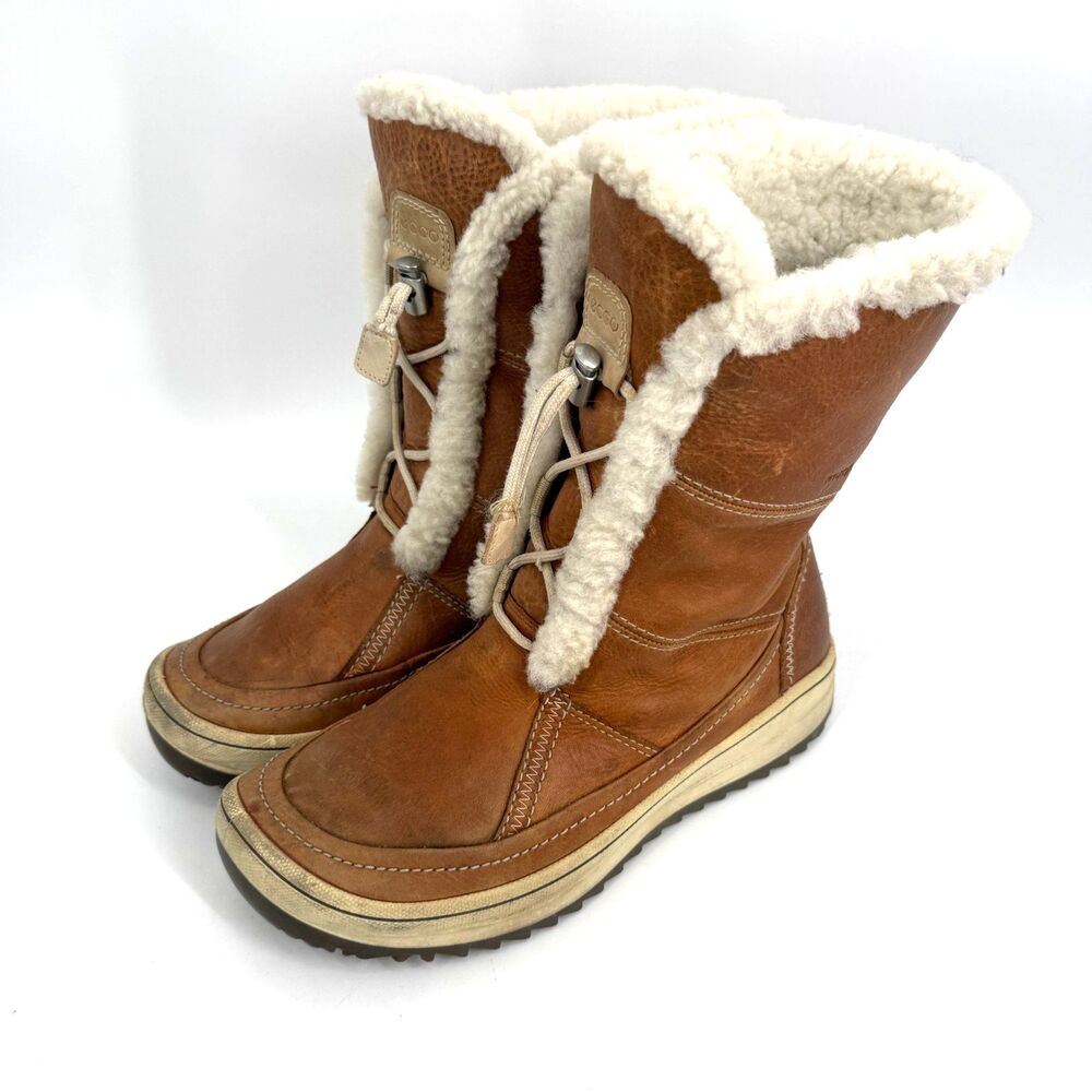 ECCO Snow Boot Trace Waterproof Lace Up Women EU 40 US 9-9.5 Fur Insulated Tan